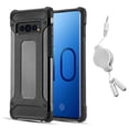 thumbnail image 1 of BUNDLE: Rugged Performance Dual Layer Hybrid Case for Galaxy S10 (Black) & Retractable 3.5mm Headphone Splitter Cable - Slim, Port Covers, Bumper Corner Protection, Shock Absorption, Raised Lip Guard, 1 of 7