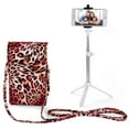 thumbnail image 1 of BUNDLE: Travel Crossbody Pouch (Pink Leopard) & Selfie Stick Mini Tripod (White) - Vegan Leather Smartphone Bag with Removable Shoulder Strap, 1 of 12