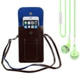thumbnail image 1 of BUNDLE: Vegan Leather Vertical Crossbody Smartphone Pouch Wallet (Brown) & Deluxe Stereo Hands-Free Headset (Green) - for Smartphones up to 6.5-inch, Shoulder Strap, Headphones w/ Microphone, 1 of 8