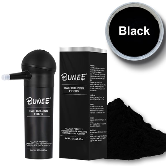 BUNEE Hair Building Fibers, Natural Looking Hair Thickening Powder for Thinning Hair, Easy Application Spray Applicator, 27.5g, Black