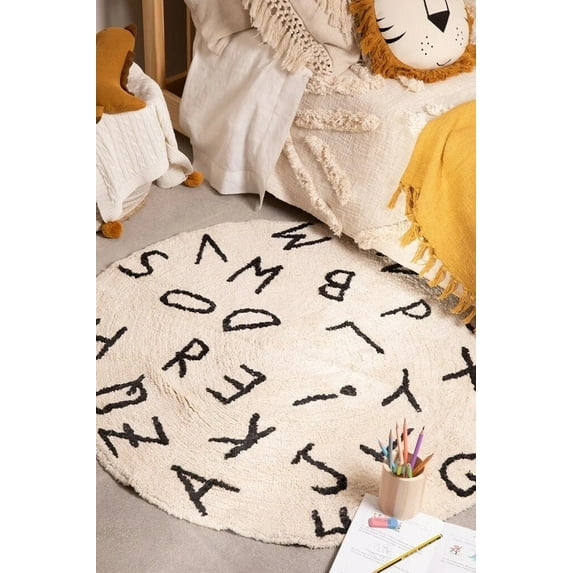 BUNGALOWANDBEYOND Alphabetical Rugs | Tufted Rug | Round Rug | Hand Made Bohemian Tufted Rugs For Kids | Kids Area Rug | Nursery Rug | Play Area Rug | Kids Rug | 4.3 ft Diameter