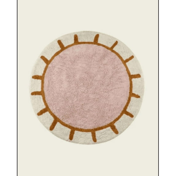 BUNGALOWANDBEYOND Cotton Round Rug | Pastel Color Soft Rug | Round Tufted Rug | Circle Rug | Kids Room Rug | Rugs For Kids Bedroom | Boho Cotton Rug For Decor | 4.11 ft Diameter
