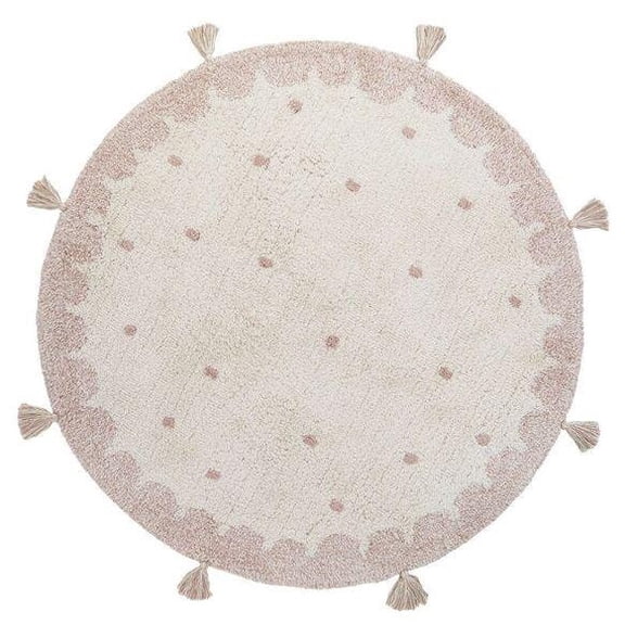 BUNGALOWANDBEYOND Cotton Soft Rug | Round Shaped Rug For Kids Room | Non-Slip Playroom Area Carpet | Machine Washable Nursery Decor | Cozy Bedroom Floor Mat | 2.7 ft Diameter