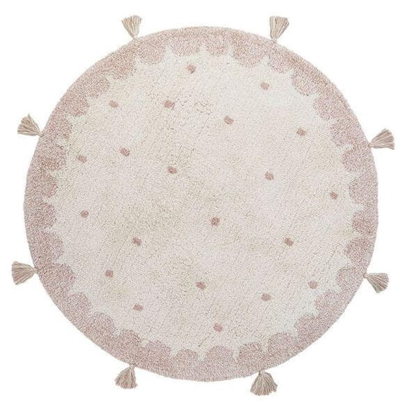 BUNGALOWANDBEYOND Cotton Soft Rug | Round Shaped Rug For Kids Room | Non-Slip Playroom Area Carpet | Machine Washable Nursery Decor | Cozy Bedroom Floor Mat | 4.7 ft Diameter