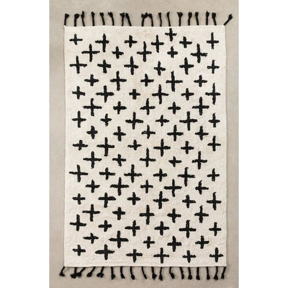 BUNGALOWANDBEYOND Moroccan Cotton Tufted Rug | Hand Made Cotton Tufted Rug | Bohemian Floor Rug | Tufted Rugs | Abstract Rug Runner For Decor | Free Shipping (3.3 x 5 Ft)