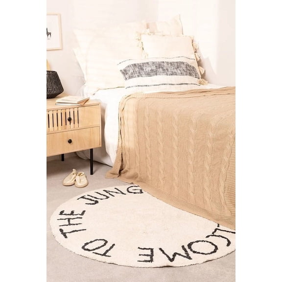 BUNGALOWANDBEYOND Welcome Tufted Rug | Quotes Rugs | Customized Rug | Kids Room Rug | Play Area Rug | Nursery Rug | Soft Cozy Rug | Cute Floor Rug | Kids Rug | 6.3 ft Diameter
