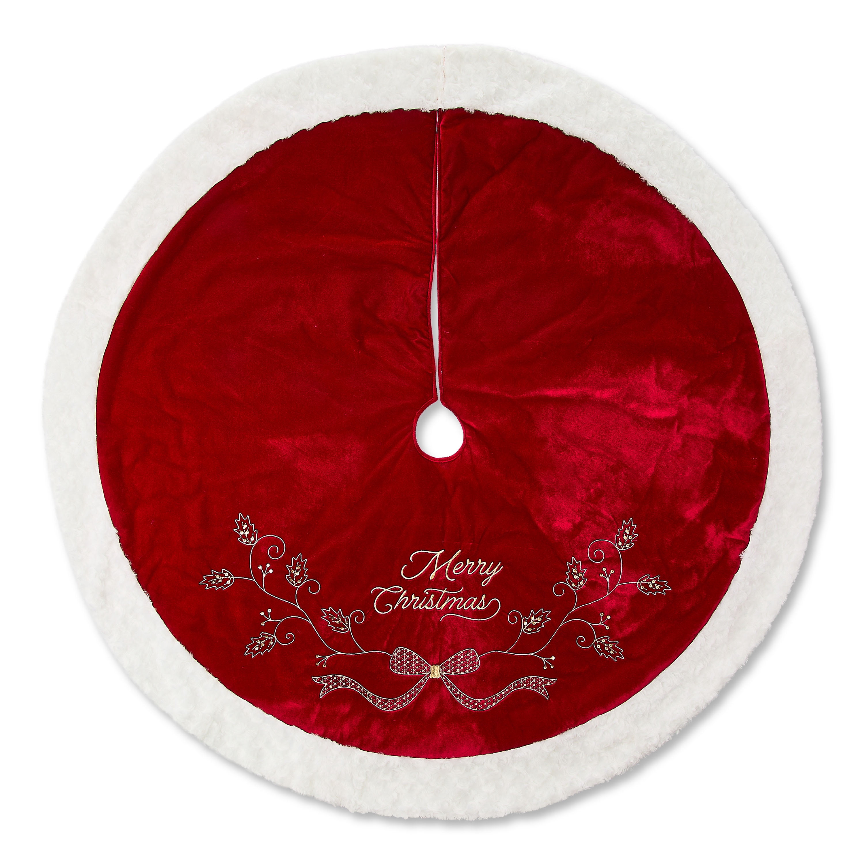 Velvet Merry Christmas Tree Skirt, Red, 48", by Holiday Time
