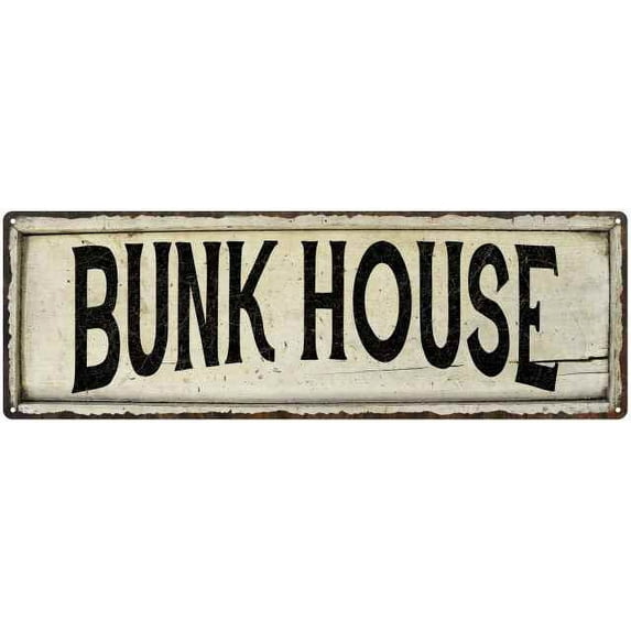BUNK HOUSE Farmhouse Style Wood Look Sign Gift 6x18 Metal Decor 206180028105