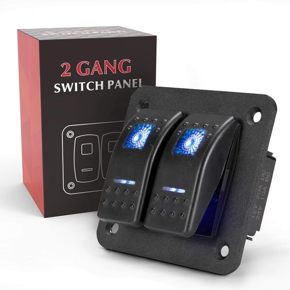 BUNKER INDUST 2 Gang Rocker Switch Aluminum Panel with Blue LED Light Waterproof 5 Pin On Off Toggle Switches for 12V/24V Marine Boat RV Truck Car ATV