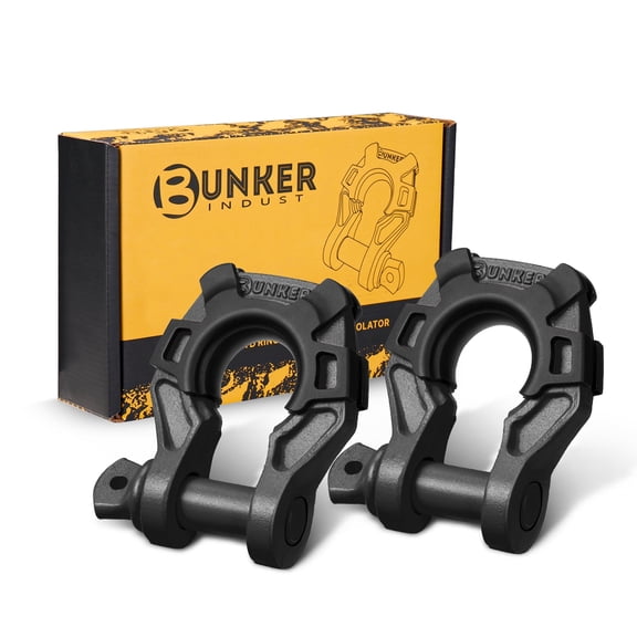 BUNKER INDUST 3/4" D Ring Shackle with 7/8" Pin,Black Tow Shackles with Isolator for Use with Tow Strap, Winch, 2 Pack Off-Road Recovery Shackle for Jeep Truck ATV UTV, 42,000lbs Break Strength
