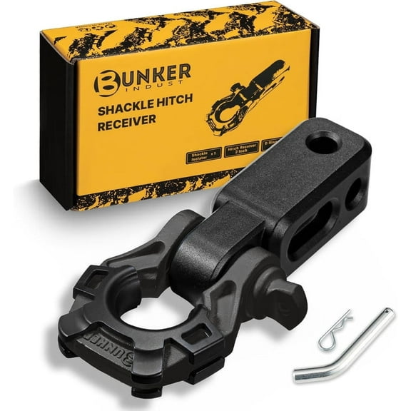 BUNKER INDUST 3/4" D Ring Shackle Hitch Receiver with Trailer Hitch - Fits 2" Receivers, Offroad Recovery Towing Accessories for Trucks, Jeep, Pickup, Black