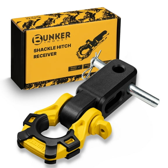 BUNKER INDUST 3/4" D Ring Shackle Hitch Receiver with Trailer Hitch - Fits 2" Receivers, Offroad Recovery Towing Accessories for Trucks, Jeep, Pickup, Yellow