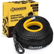 BUNKER INDUST 3/8" x 100' Synthetic Winch Rope,25000LBS Winch Cable with Protective Sleeve 100ft Winch Line Replacement for Off-Road Vehicle SUV Truck, Black