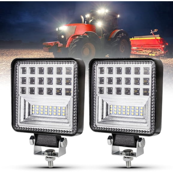 BUNKER INDUST 4 Inch LED Light Pods,2 Pcs Square Tractor Work Lights Spot Flood Driving Small Light Bar for Truck Equipment Vehicle Pickup UTV ATV Golf Cart