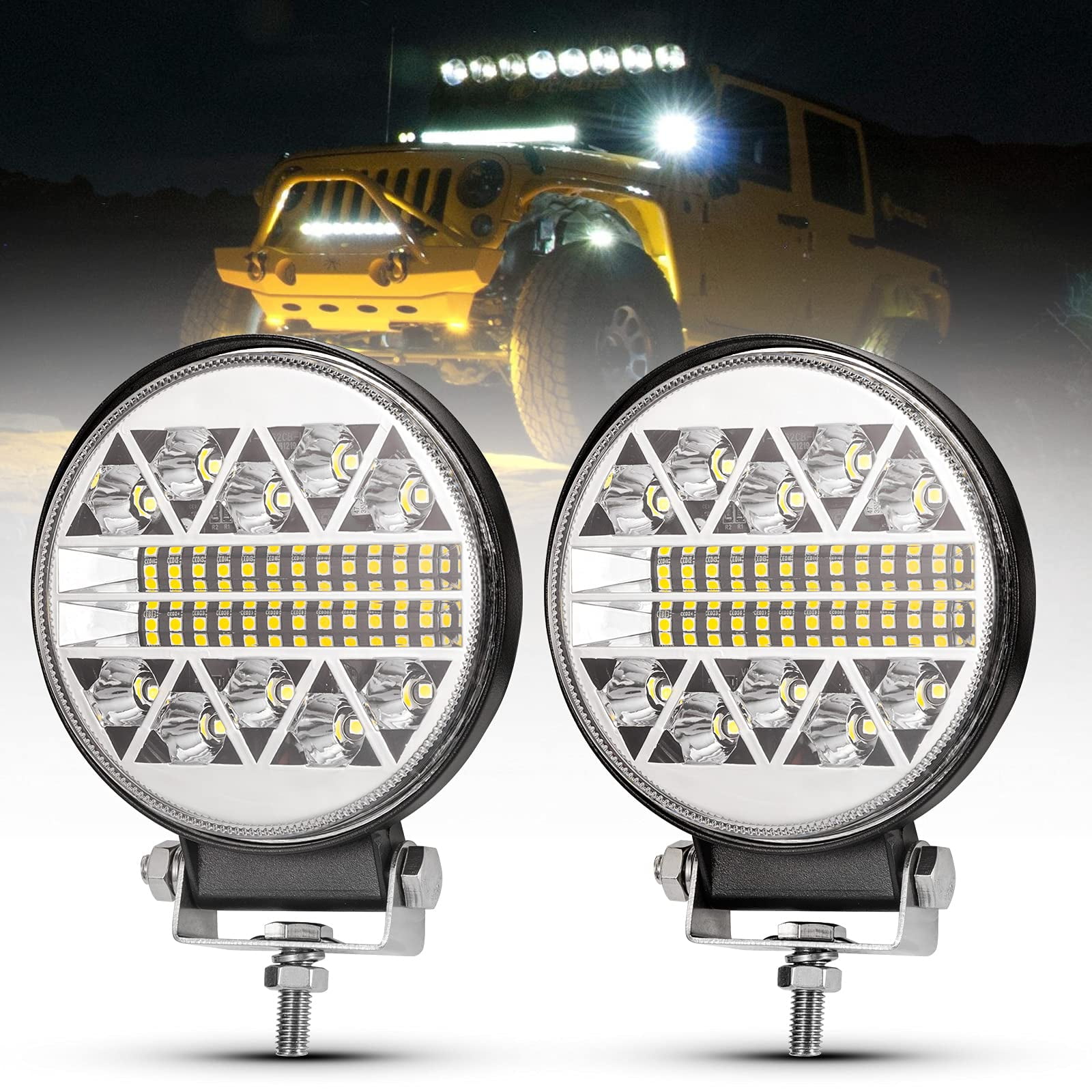 Battery Powered Nilight Led Light Pods 2PCS 4Inch 19LED Flood Beam Round Driving Work Lights Built In Emc Super Slim Offroad Lights Side Light Ditch Lights Tractor T Baja Light - Foto 5