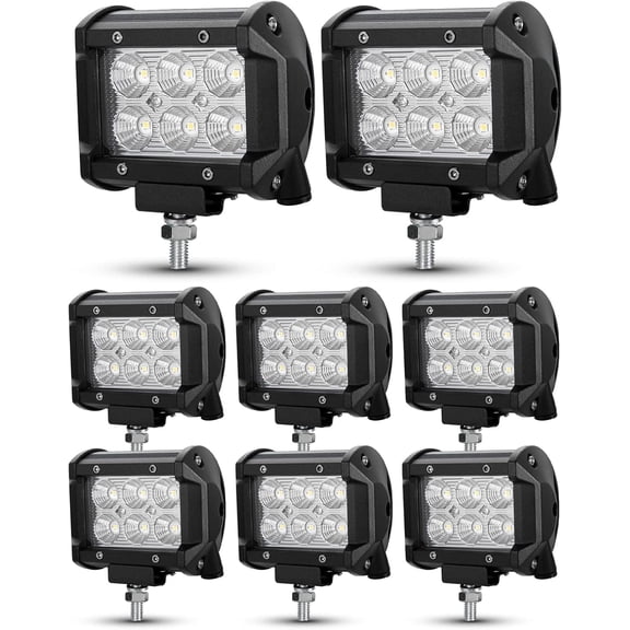BUNKER INDUST 8Pcs 18W LED Light Pods 4 Inch Flood Beam Cube Work Lights Off Road Driving LED bars for Trucks Tractor UTV ATV Marine Golf Cart