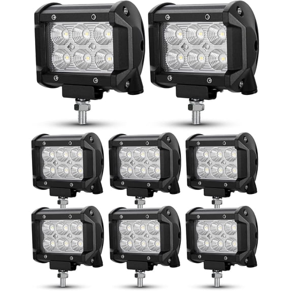 BUNKER INDUST 8Pcs 18W LED Light Pods 4 Inch Flood Beam Cube Work Lights Off Road Driving LED bars for Trucks Tractor UTV ATV Marine Golf Cart