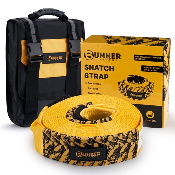BUNKER INDUST Heavy Duty Tow Strap with Bag Recovery Kit, 3" x 30ft Tree Saver Winch Strap 35,000 lbs Recovery Straps - Emergency Vehicle Off Road Towing Rope