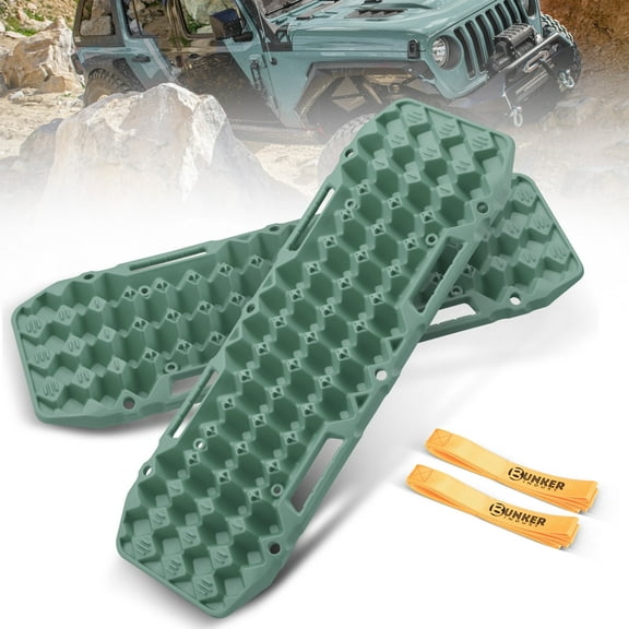 BUNKER INDUST Off-Road Traction Boards, Pair Recovery Tracks Traction Mat for Jeep Mud, Sand, Snow Traction Pads-Green Emergency Tire Traction Device