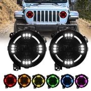 BUNKER INDUST RGB Halo Bi-LED Headlights Bluetooth App Controlled, Plug-and-Play Hi/Lo Beam 3200/5200 Lumens IP67 Waterproof Headlamp Replacement for 2018-2024 Jeep Wrangler JL JLU