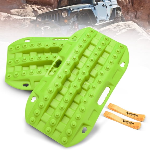 BUNKER INDUST Off Road Traction Boads, 2 Pcs Short Recovery Track Traction Mats for 4WD Mud, Sand, Snow Ramps-Green Tire Traction Tool (Without Strap)