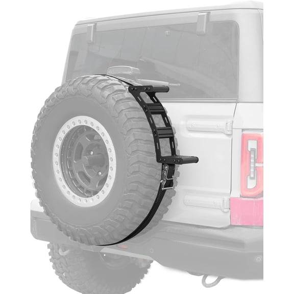 BUNKER INDUST Spare Tire Step with Ratchet Strap for 31"-40" Tires, Heavy Duty Spare Wheel Step Nonslip Ladder for Vehicle Car SUV Roof Rack Cargo Access