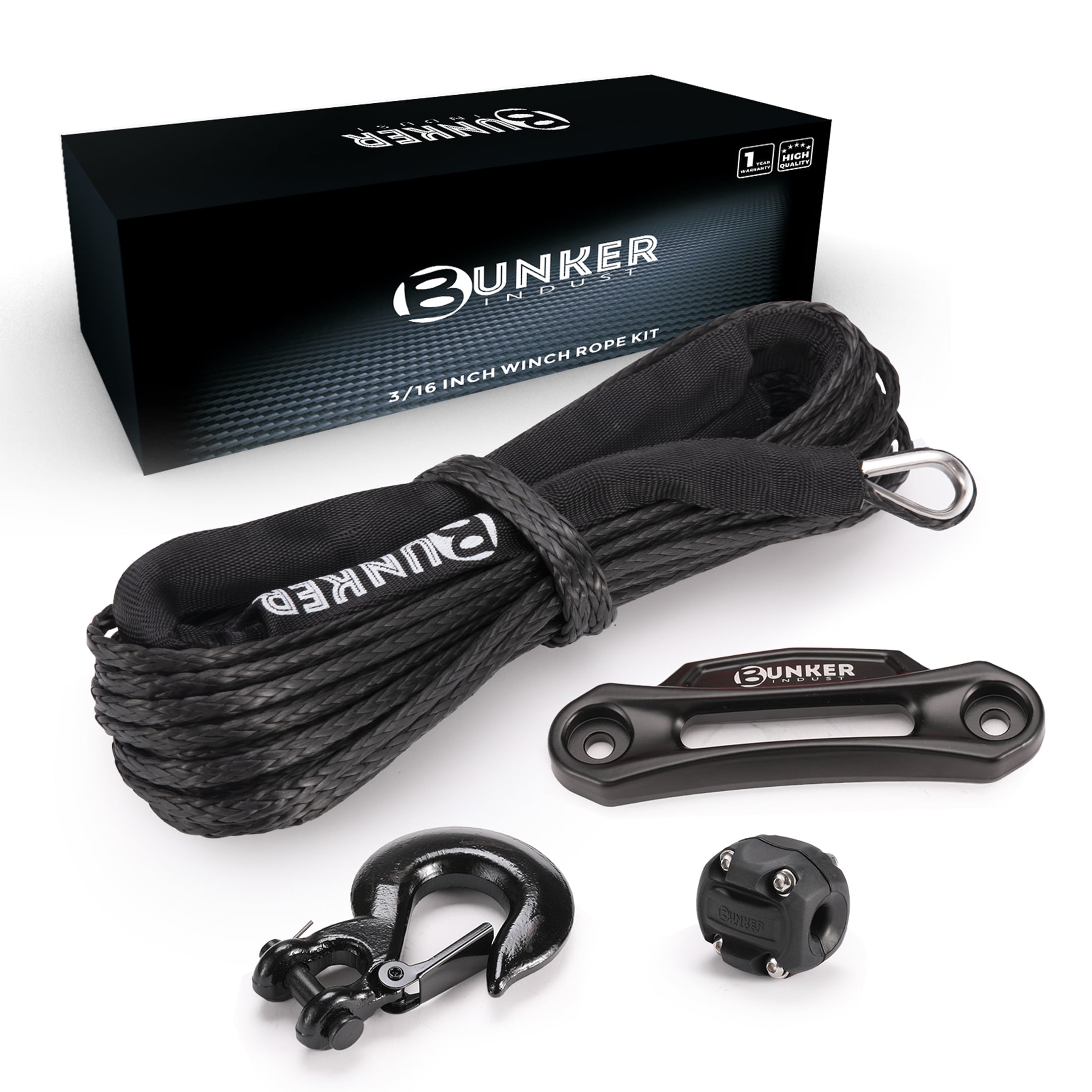 BUNKER INDUST Synthetic Winch Rope Kit,3/16