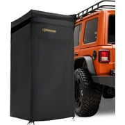 BUNKER INDUST Vehicle Side Shower Tent with Roof, Portable Outdoor Camping Privacy Shower Room Waterproof Awning, Built-in LED Light for Night, Black
