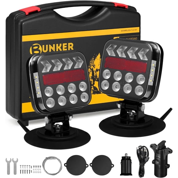 BUNKER INDUST Wireless Trailer Lights Kit, Adjustable Magnetic Towing Lights with Brake Turn Reverse Strobe Side Number Plate Light for Trucks, Boat, RV, Vehicle, Caravan