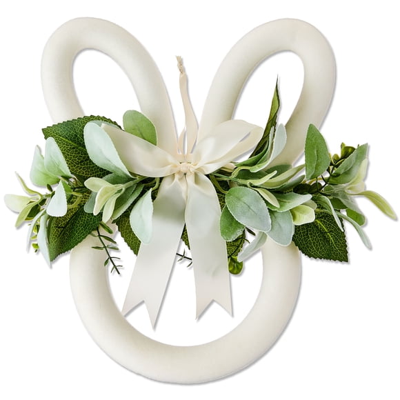 Flocked Bunny Head Wreath, White, 14", Easter by Way To Celebrate