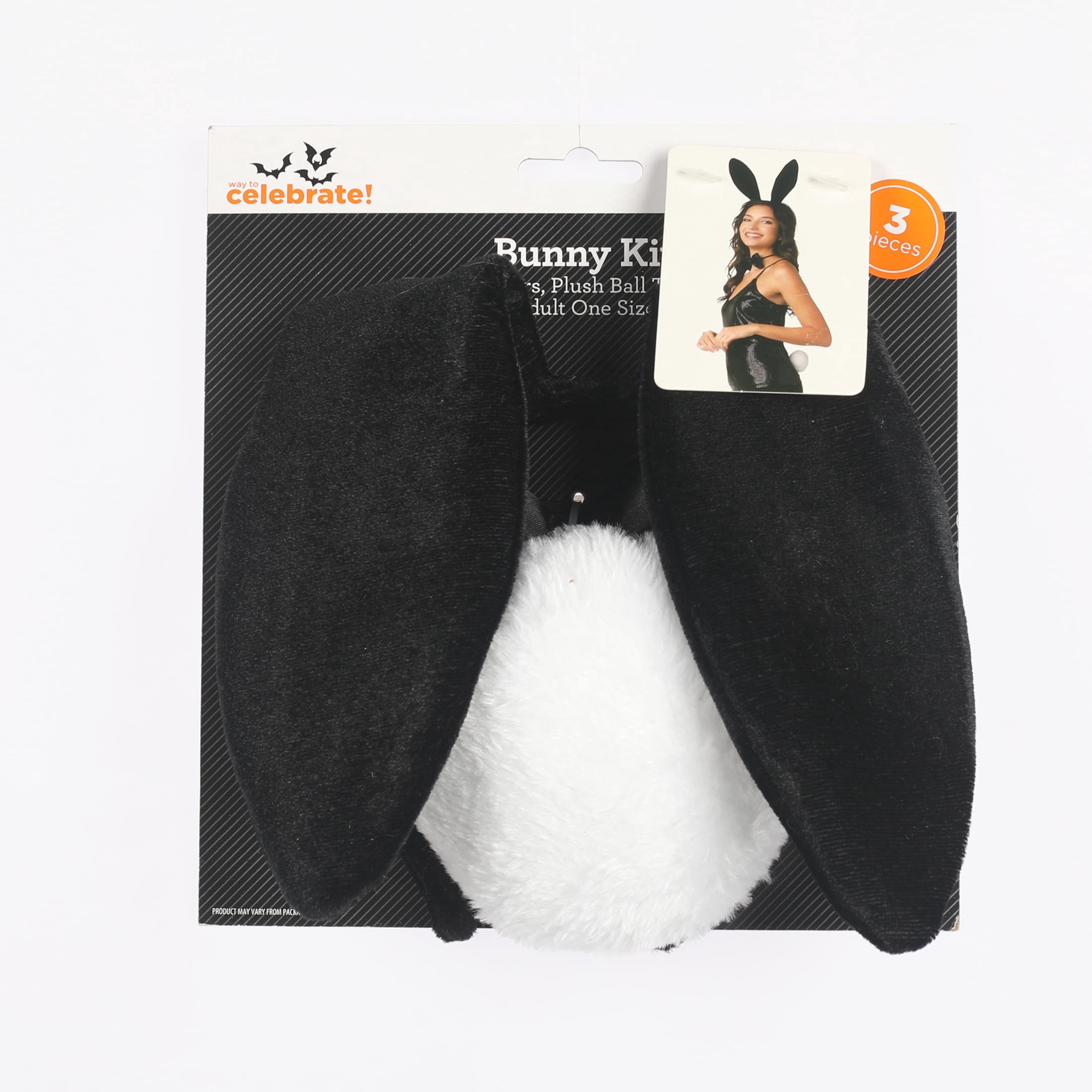 Bunny Costume Accessory Kit for Adults, Black, 3 Pieces, Halloween by Way To Celebrate