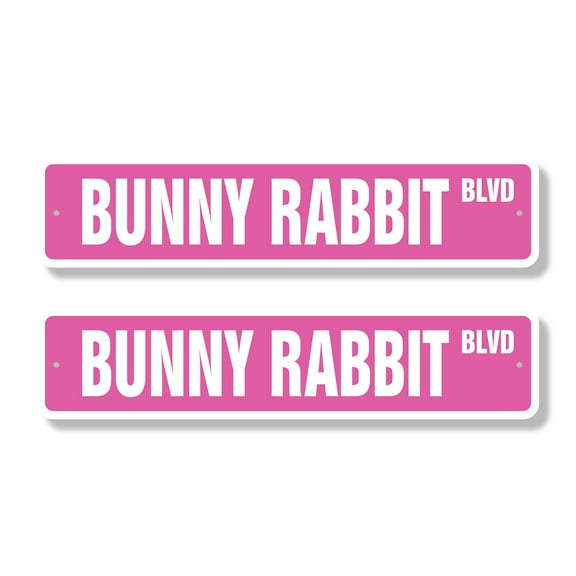 BUNNY RABBIT Classic Street Sign (2 Pack) easter white lover cage hare Road Sign | 6" X 24" Plastic Address Sign