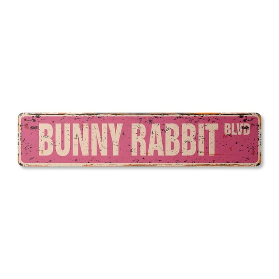 BUNNY RABBIT Vintage Aluminum Street Sign easter white lover cage hare rustic metal tin | Indoor/Outdoor |  18" Wide