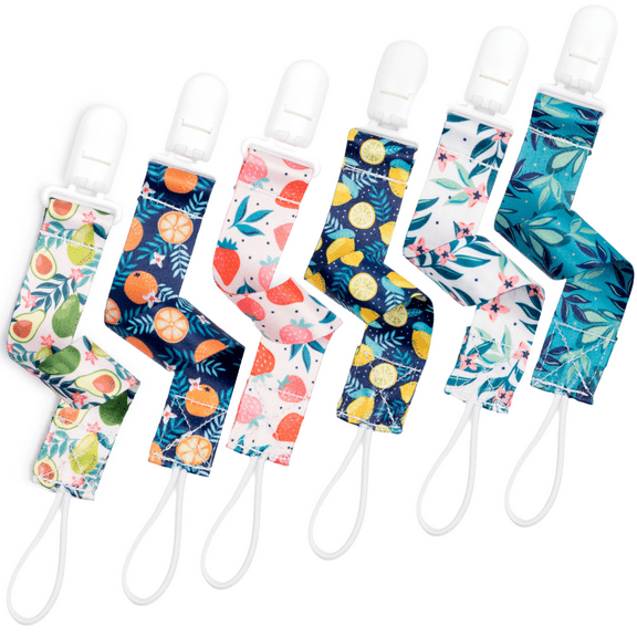 BUNNYBEE Pacifier Clip Set - Citrus Crush Collection - 6 Count