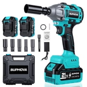 BUPMOVA 21V Cordless Impact Wrench, 900 Ft-lbs 1200 N m 1/2" High Torque Impact Gun with 2 4.0Ah Batteries & Charger, 4500RPM, LED Light, 5 Sockets, Brushless Power Driver Set Tool for Car & Tire
