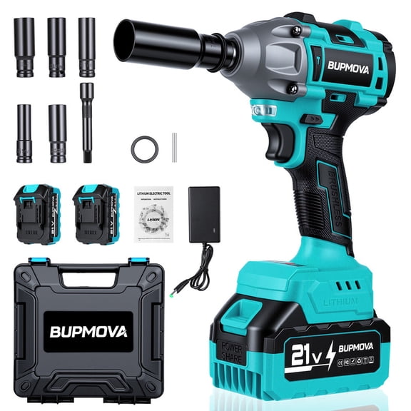 BUPMOVA 21V Cordless Impact Wrench, 900 Ft-lbs (1200 Nm) 1/2" High Torque Impact Gun with 24.0Ah Batteries & Charger, 4500RPM, LED Light, 5 Sockets, Brushless Power Driver Set Tool for Car & Tire