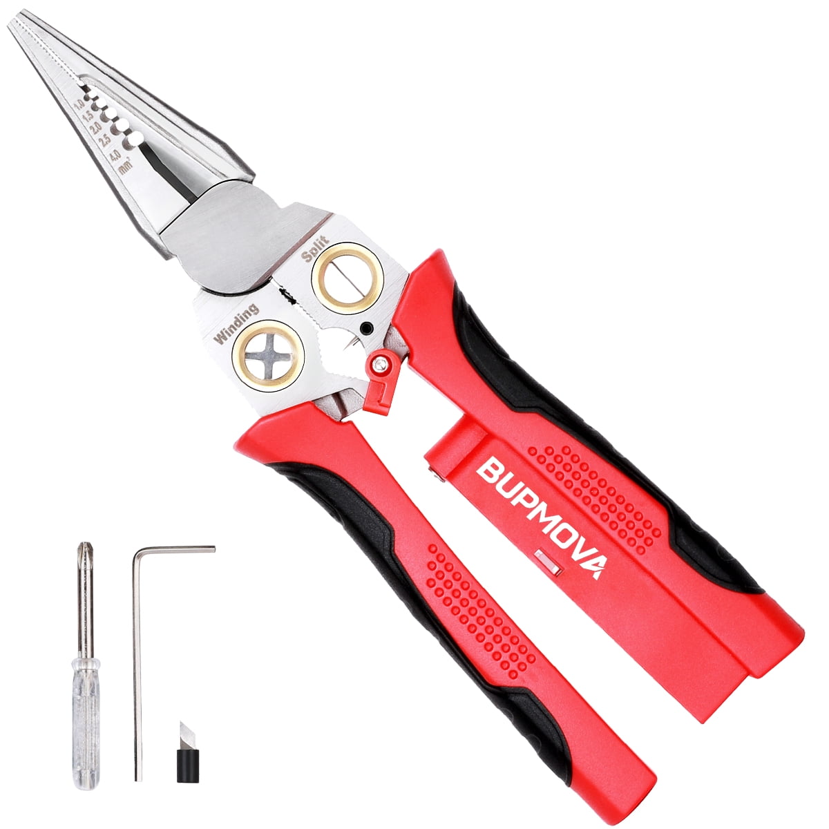 BUPMOVA 8-in-1 Wire Stripper/Cutter with Voltage Tester, Cable Strippers/Cutters with Plier, Crimper(12-250V), Splitting, Wire Stripping Tools for 10-18 AWG for Electrician Work, Car Repair, DIY Tool