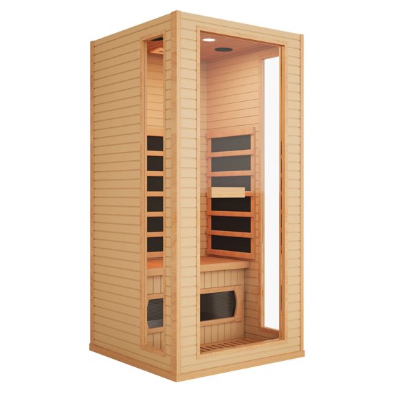 BUPPLEE 1 Person Infrared Sauna for Home, Low EMF Indoor Sauna with 360 Heating, Bluetooth Speaker & Digital Controls