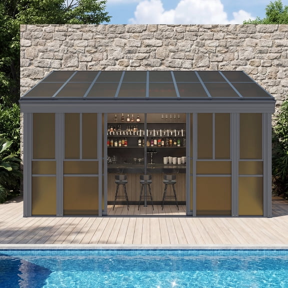 BUPPLEE 16 ft. W x 10 ft. D Wall Mounted Solarium Kit with Lockable Sliding Doors and Polycarbonate Windows