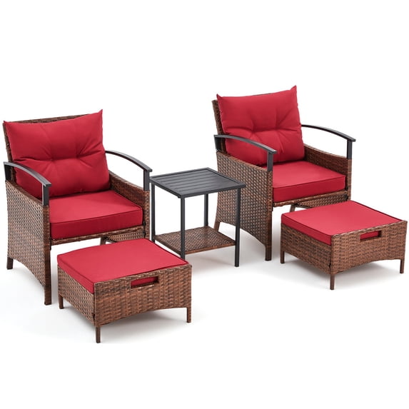 BUPPLEE 2‑Person Patio Conversation Set with Cushions, Ottomans and Metal Table