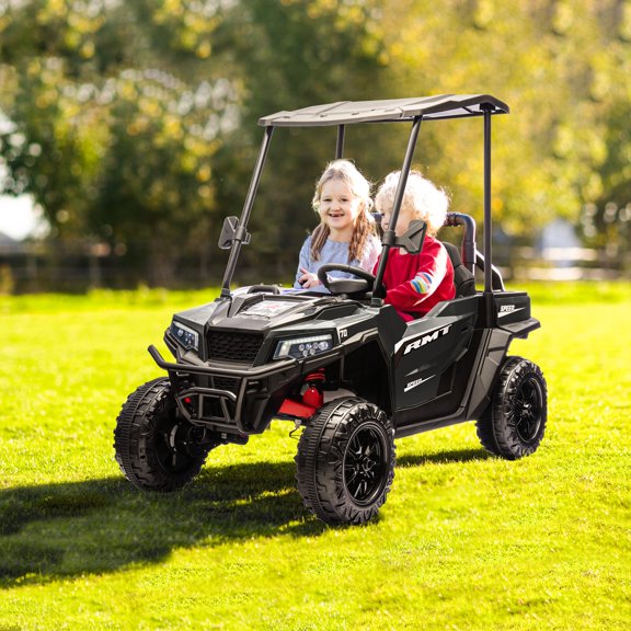BUPPLEE 24V 4WD Ride On UTV Dump Truck for Kids, 2 Seater Electric Car, Parent Remote, Removable Roof, Electric Tipper, 3 Speeds, Bluetooth Music
