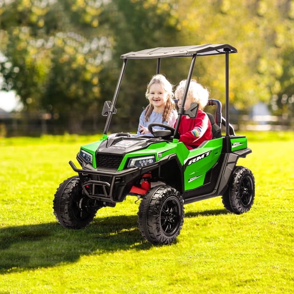 BUPPLEE 24V 4WD Ride On UTV Dump Truck for Kids, 2 Seater Electric Car, Parent Remote, Removable Roof, Electric Tipper, 3 Speeds, Bluetooth Music