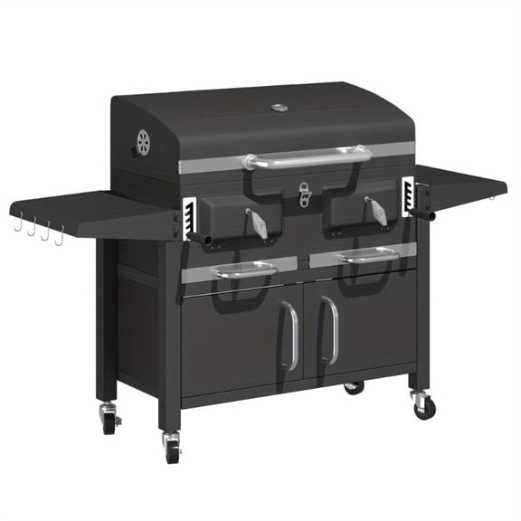 BUPPLEE 37.8" Charcoal Barbecue Grill, Large 860 sq in Cooking Area with Foldable Side Tables & Adjustable Tray, Heavy Duty Steel Outdoor Grill, Black