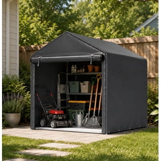 BUPPLEE 5 x 7 ft Portable Storage Shelter, Outdoor Carport Tent with Roll-Up Door & Zipper, Motorcycle & Bike Storage Canopy for Garden Tools