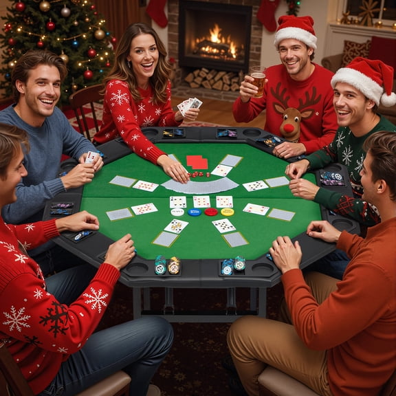 BUPPLEE 8-Player Foldable Poker Table, Portable Game Table with Cup Holders & Chip Trays for Home Parties & Game Rooms