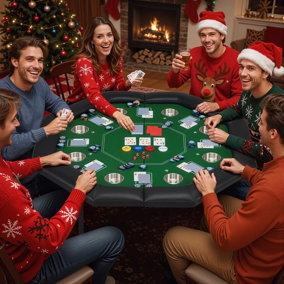 BUPPLEE 8-Player Foldable Poker Table, Portable Game Table with Cup Holders & Chip Trays for Home Parties & Game Rooms