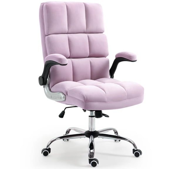 BUPPLEE Executive Office Chair Velvet Ergonomic Style, Swivel Flip-Up Arms
