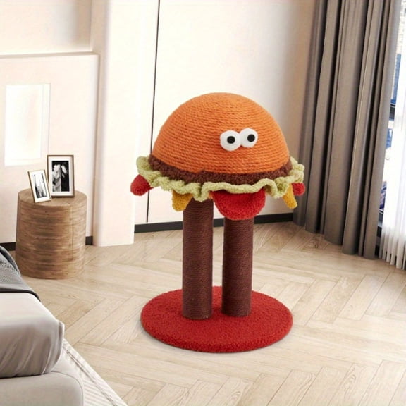 BUPPLEE Hamburger Cat Scratching Post with Dual Sisal Posts, Cute Cat Scratcher for Indoor Cats and Kittens