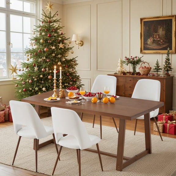 BUPPLEE Solid Pine Wood Dining Table, Modern Minimalist Kitchen Table with Knot-Free Smooth Surface, Easy Assembly Multipurpose Table for Kitchen, Cafe & Office