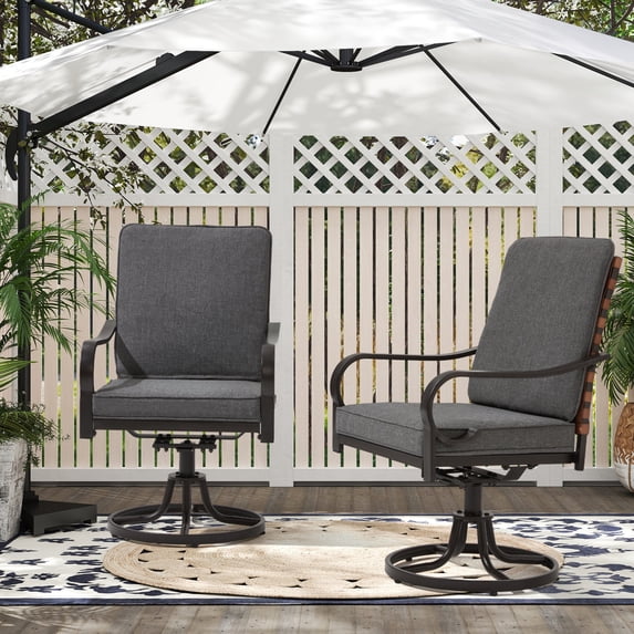 BUPPLEE Swivel Wicker Patio Dining Chairs Set of 2, Metal Frame Outdoor Chairs with Cushions for Garden Backyard, Beige & Gray